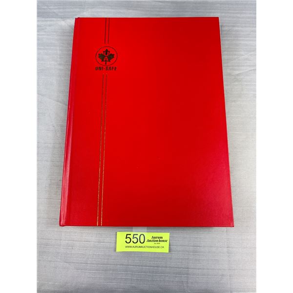 A UNI-Safe Stamp Book Filled with Lots of World Stamps, Couple Empty Pages