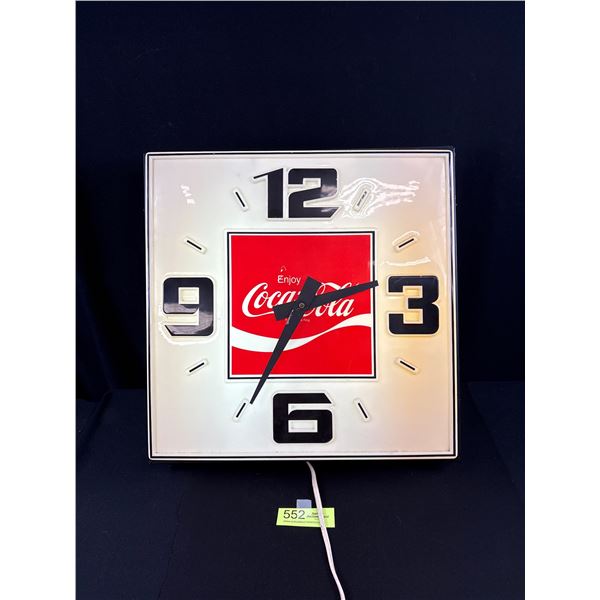 Vintage Approx 16" x 16" Light Up Coca Cola Wall Clock in Working Condition