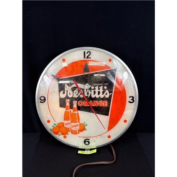 Hard To Find Nesbitts Orange Wall Clock in Working Order Inner Glass Has Cracks Displays Well