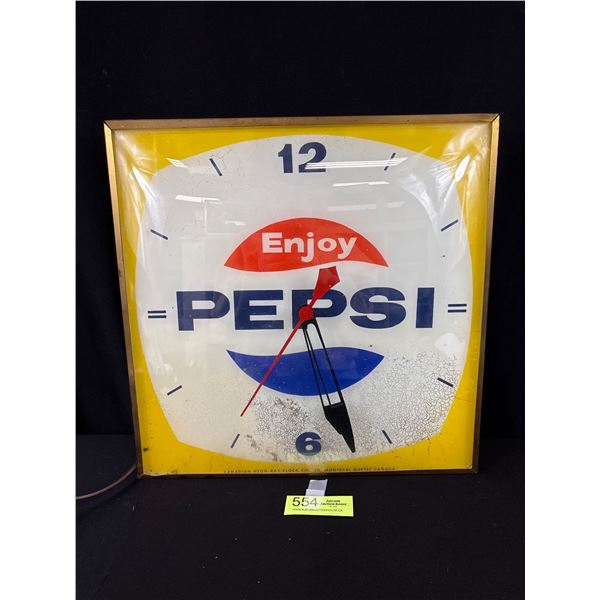 15" x 15" Vintage Enjoy Pepsi Light Up Wall Clock in Working Condition