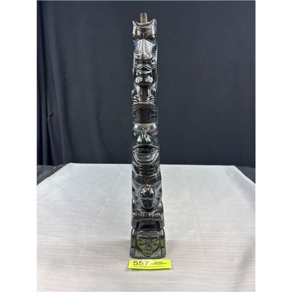16" Tall Nicely Carved West Coast Native Totem Pole With Screw Threads on Top