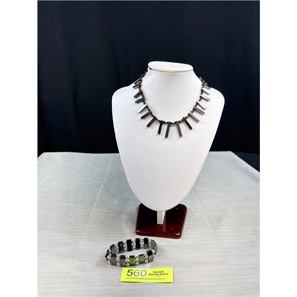 Magnetic Stone Choker Necklace + Bracelet Set