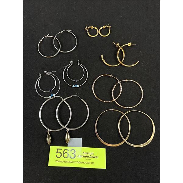 Lots of Pairs Gold + Silver Colour Hoop Earrings, Different Sizes