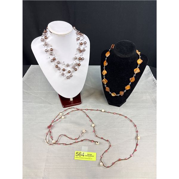 3 Cultured Freshwater Pearls Necklaces Mixed w/ Other Beads