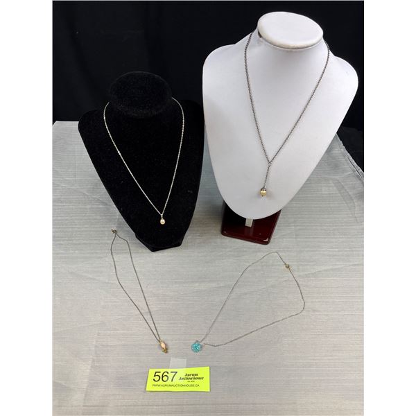 3 Vintage Silver + 1 Gold Filled Pendant Necklaces