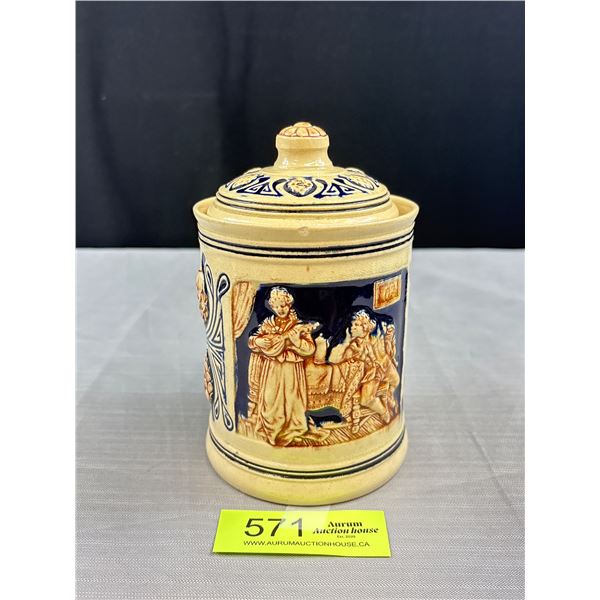 Vintage Hand Made + Painted Pottery Jar w/ Lid