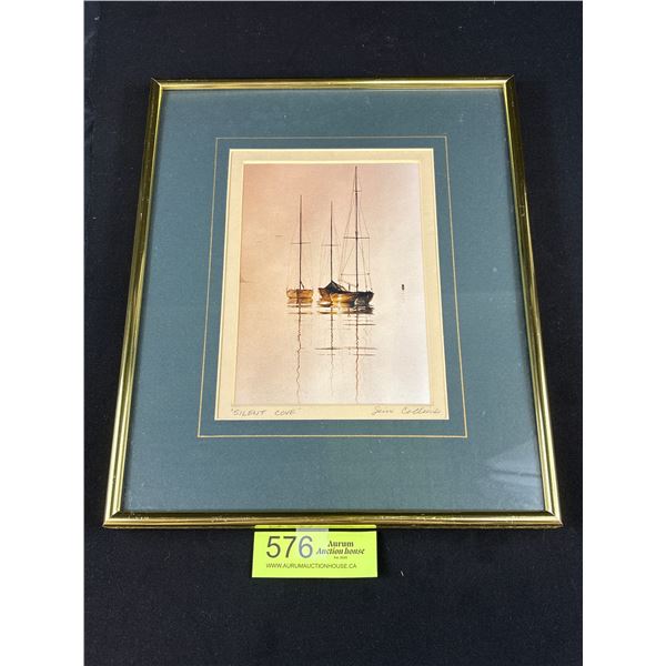 Framed Painting West Coast Marine, Hand Signed "Silent Cove Jim Collins 12" x 10"