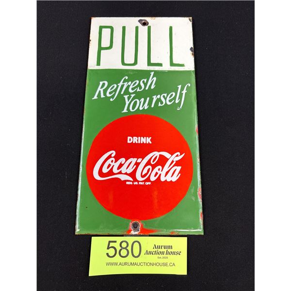 Porcelain Coca-Cola Door Push, Quality Repro. Approx 4" x 8"