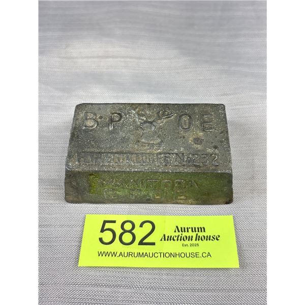 1933 B.P.O.E. Elk's Convention Cast Metal Paperweight Embossed 4 Sides, Approx  1" x 3 1/4" x 1"