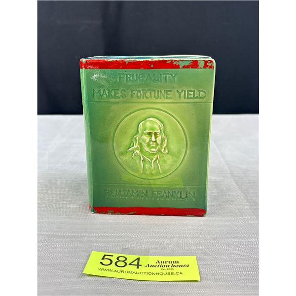 1920's Porcelain Benjamin Franklin Book Bank, Approx 5" Tall