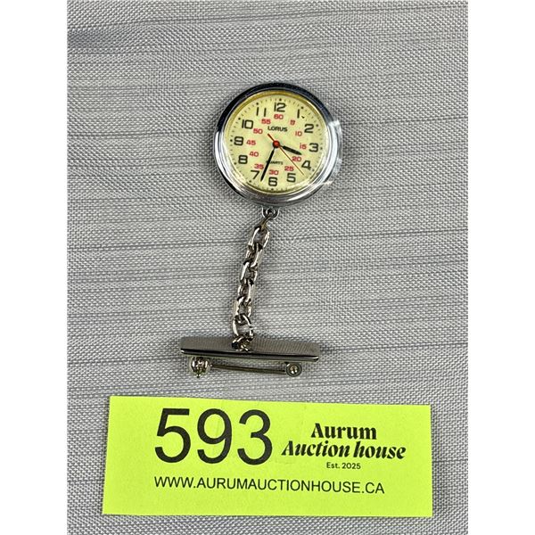 Base Metal Lapel Nurse Quartz Watch, Lorus, Addional 60 Minutes Dial, Battery Required