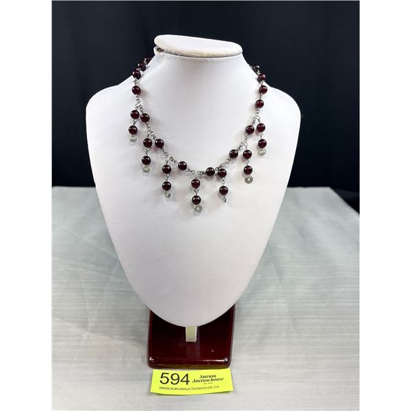 Vintage Ruby Red Beads Linked Necklace