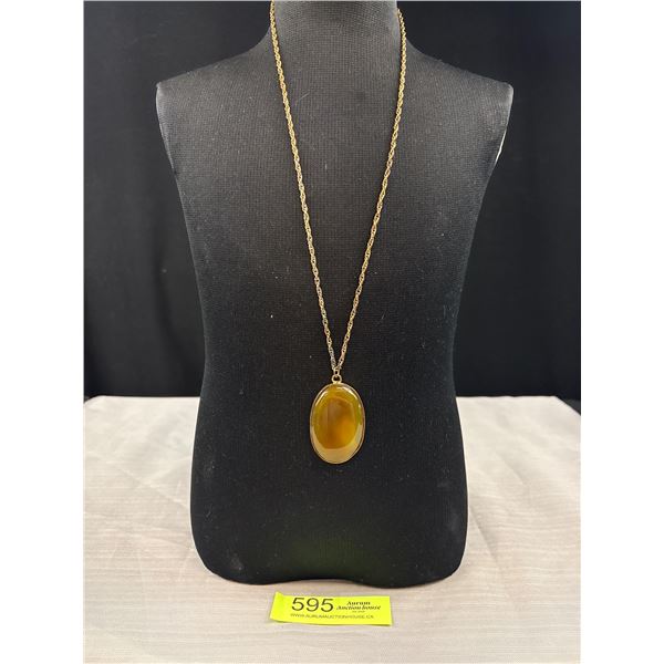 Vintage Agate Stone Pendant w/ Chain Necklace