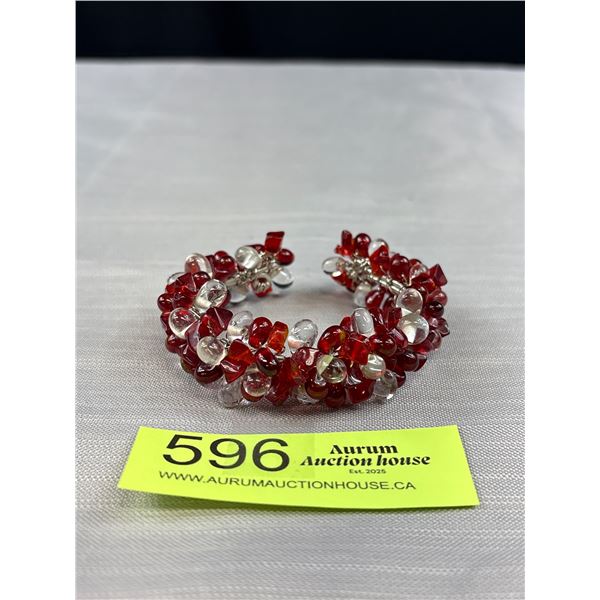Ruby Red + Clear Glass Beads Wire Bangle
