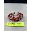 Image 1 : Ruby Red + Clear Glass Beads Wire Bangle