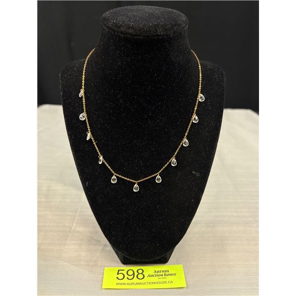 Gold Plated Stainless Steel Swarovski Crystal  Necklace, Marked w/ Swan