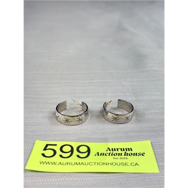 Pair of Silver Hoop Earrings w/ 14K Gold Posts, Marked 14K