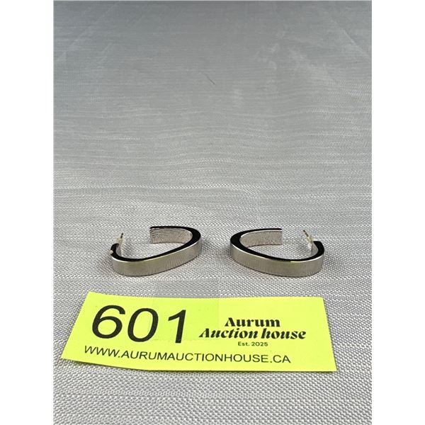 Silver Butler Hoop Earrings w/ 14K Gold Posts, Marked Butler 14K