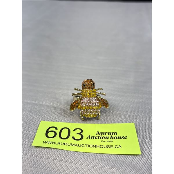 Silver Plated w/ Rhinestones Bee or Fly Ring