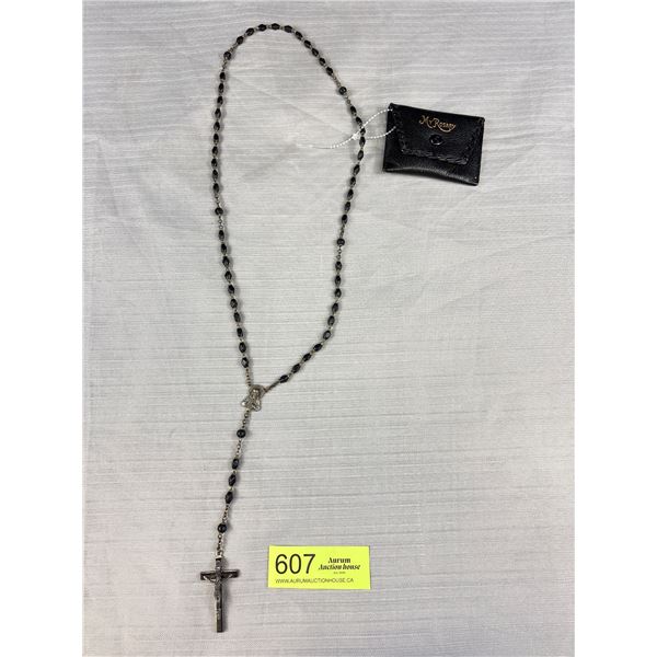 Antique Wood Beads Rosary w/ Crucifix Cross Marked Ebony, Italy w/ Original Case