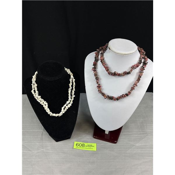 2 Extra Length Natural Gem Stone Necklaces