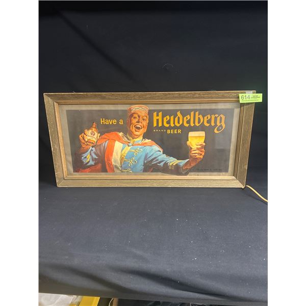 1950's/60's Light Up Heidelberg Beer Sign in Good Working Condition 26" x 13" NO SHIPPING