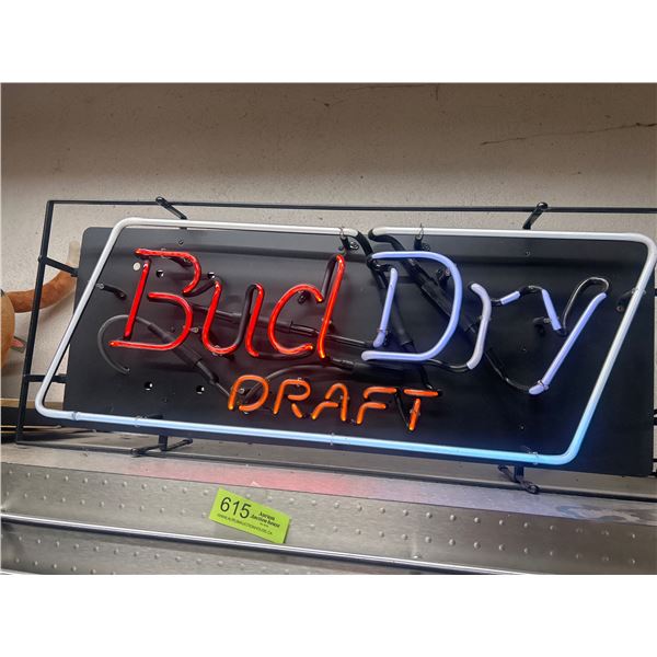 Vintage 31" x 13" Bud Dry Draft Beer Neon Sign Neon Lights up But Goes Out Right Away NO SHIPPING