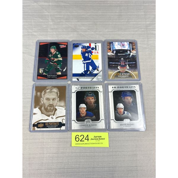 Lot of 6 Hockey Cards Mostly Upper Deck - McDavid, Q. Hughes, Ovechkin, Marner, Kaprizov, Shesterkin