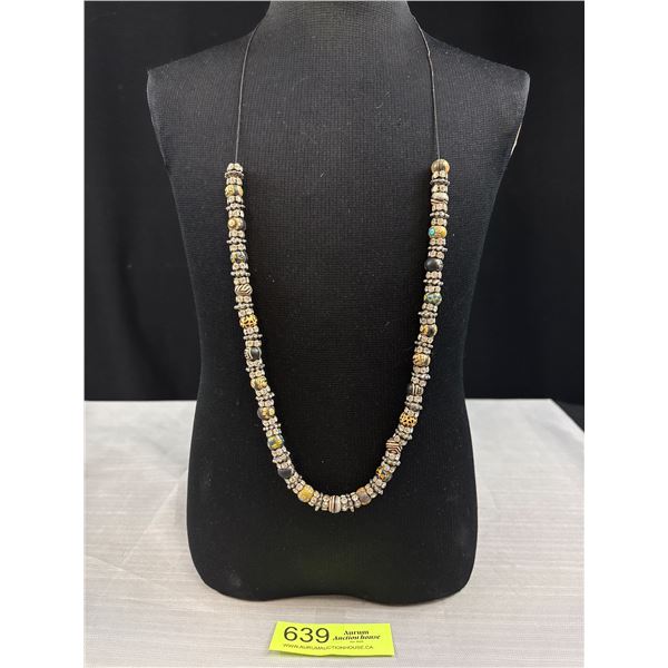Vintage Hand Painted Beads w/ Rhinestone Spacers Necklace
