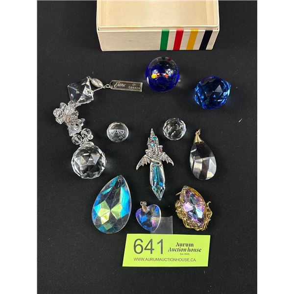 Original Hudson Bay Box w/ Lot of Crystal + Vintage Glass Jewelry