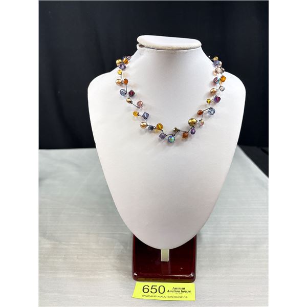 Lovely Vintage Wirelinked Pearls + Crystal Beads Necklace