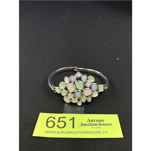 Silver Plated w/ Stones Hinged Bracelet