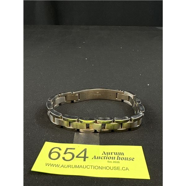 Heavy Large Titanium Link Bracelet, I.D. w/ Genuine Tested Diamond Inset