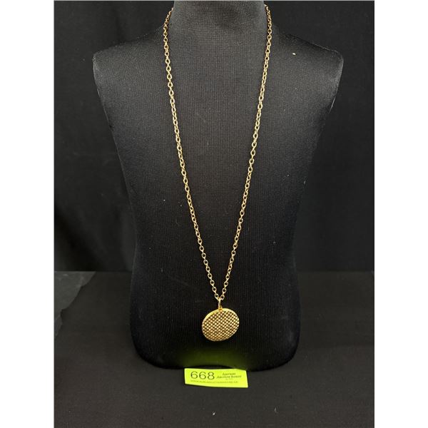 Vintage Gold Plated Hinged Pictue Locket Pendant w/ Chain Necklace, 1 1/2" Diameter, 27" Length