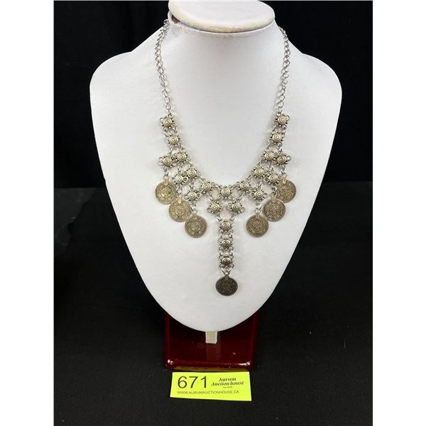 Unique Vintage Silver Necklace w, Adjustable Length