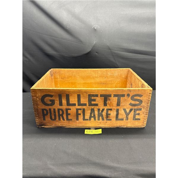 Vintage Gillettes Pure Flake Lye Wooden Crate 18" x 12" x 7"