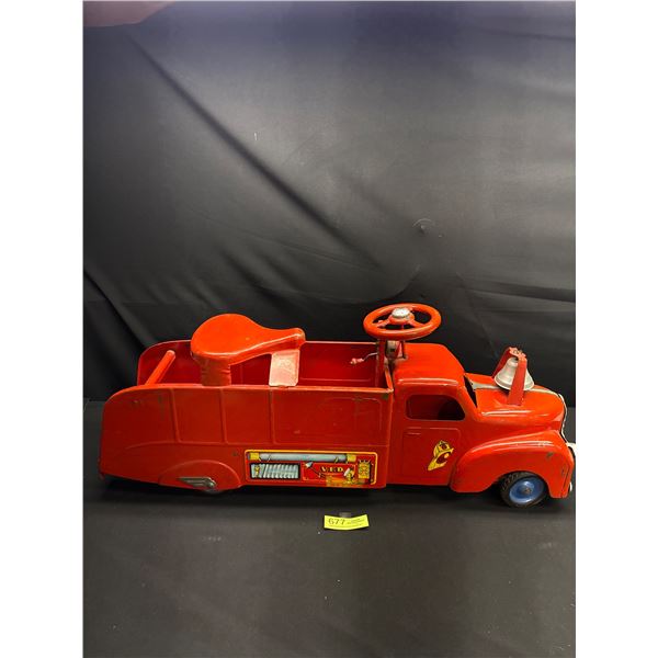 Vintage Marx VFD Pressed Steel Ride on Fire Truck 1940's 32" W x 13" T