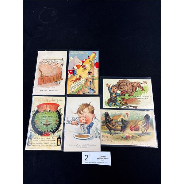 A Lot of 6 Vintage, Humourous Postcards, etc.