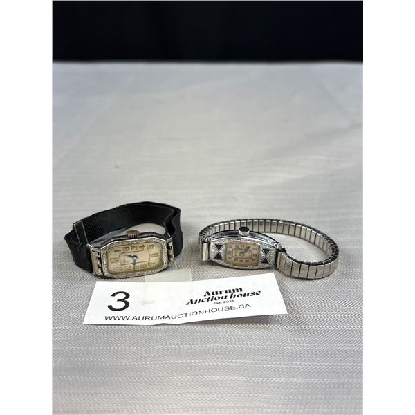 Art Deco Bulova 15 Jewel Watch with Modern Strap Together with S.W. & Co. 15 Jewel with Ribbon Band 