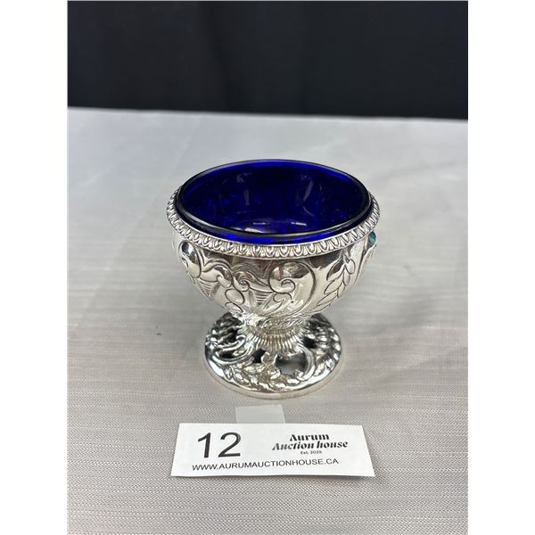 Repousse 3 1/4" x 3" Pedestal Bowl with Cobalt Glass Liner