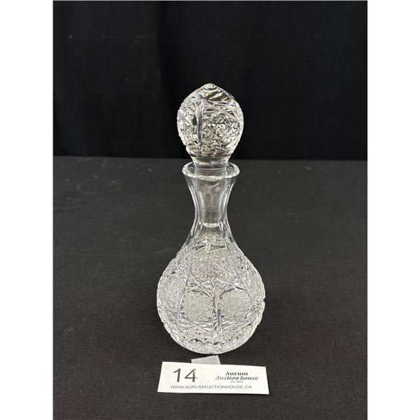 7 1/2" Antique Finely Cut Crystal Bottle and Stopper, No Chips