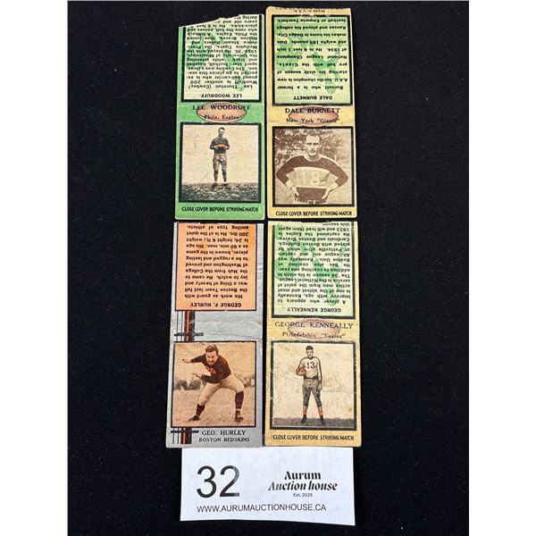 Lot of 4 1930's Diamond Matchbook Cover NFL Players: George Hurley, George Kenneally, Lee Woodruff, 