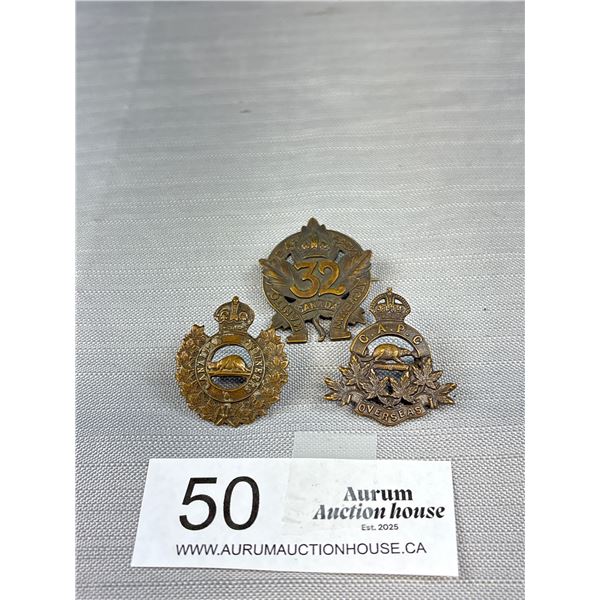 WW1 Collar Badges 1) CEF 32 BN 2) Canadian Army Pay Corps 3) Canadian Engineers