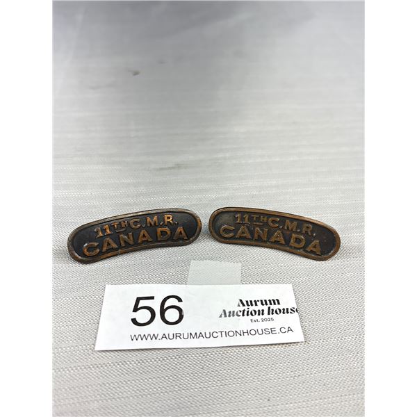 WW1 Shoulder Badges 11th Canadian Mounted Rifles Pair