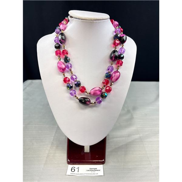 Vintage Striking Signed West Germany Lucite Bead Necklace Fushia Pink Purple
