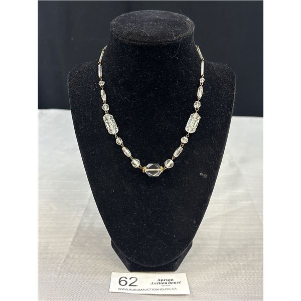 Genuine Antique C. 1920 Art Deco Faceted Crystal Necklace Signed Czechoslovakia Beauty!