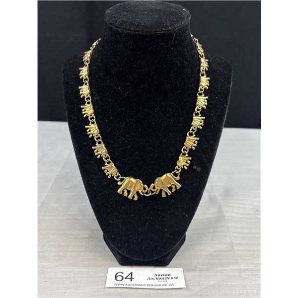 Vintage Gold Plated Elephant Link Necklace - Very Unique!