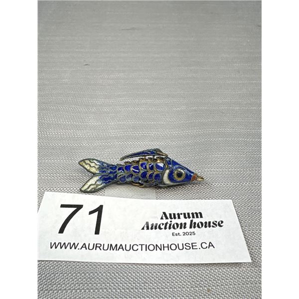 C. 1900's Antique Articulated Silver Fish Enamel Pendant, Very Nice!