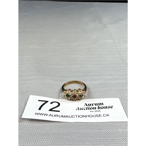 Vintage Quality Gold Ring Ruby Emerald Sapphire