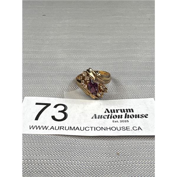 Heavy Vintage Amethyst Gold Ring Marked SETA